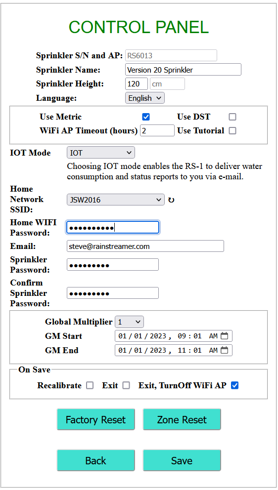 wifi sprinkler IOT Mode control map
